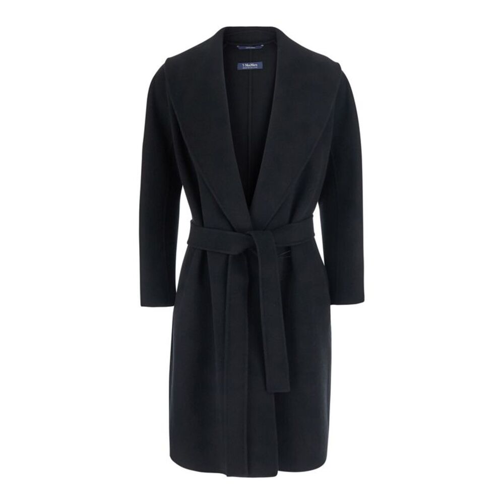 'S Maxmara Women 'Messi' Black Coat With Front Belt Closure In Wool For Women